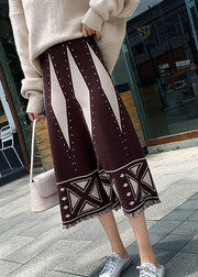 Fitted Brown Tasseled Print Knit Skirt Spring