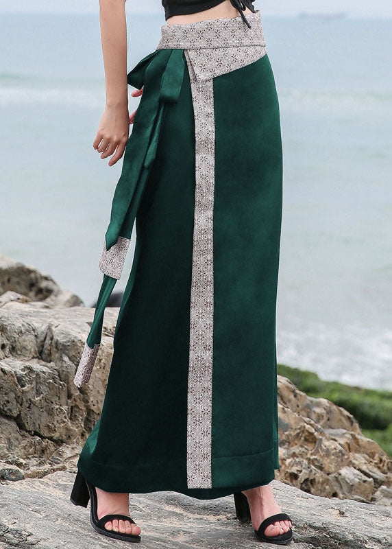 Fitted Green Patchwork Silk Skirts Spring