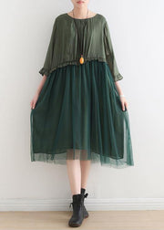 Fitted Green Patchwork tulle Summer Chiffon Dress - SooLinen