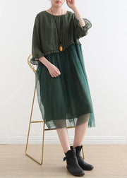 Fitted Green Patchwork tulle Summer Chiffon Dress - SooLinen