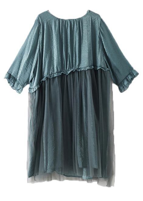 Fitted Green Patchwork tulle Summer Chiffon Dress - SooLinen