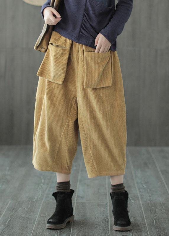 Fitted Grey Pockets Wide Leg Fall Pants - SooLinen