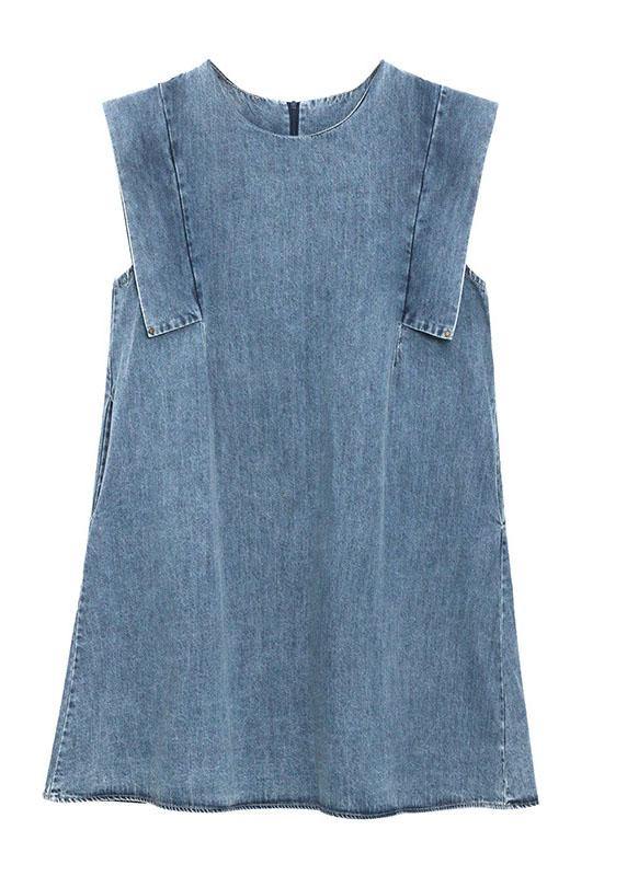 Fitted Light Blue Patchwork Denim Shift Dress Summer - SooLinen