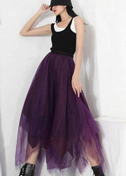 Fitted Purple Patchwork Summer Skirt Tulle Asymmetrical - SooLinen