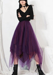 Fitted Purple Patchwork Summer Skirt Tulle Asymmetrical - SooLinen