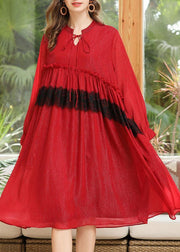 Fitted Red Cinched Chiffon A Line Skirts Summer Long Dresses - SooLinen