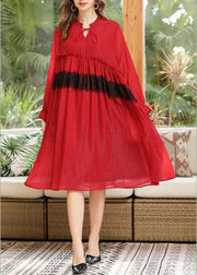 Fitted Red Cinched Chiffon A Line Skirts Summer Long Dresses - SooLinen