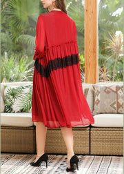 Fitted Red Cinched Chiffon A Line Skirts Summer Long Dresses - SooLinen