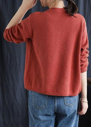 Ausgestattete rote V-Ausschnitt-Knopf-Patchwork-Herbst-Strickpullover