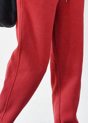 Taillierte rote elastische Taille Cinched Warm Fleece Pants Winter