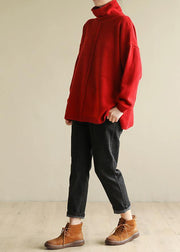 For Spring Turtleneck red knitwear fashion patchwork knitted pullover - SooLinen