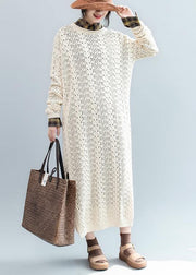 For Spring beige Sweater weather Street Style o neck hollow out Mujer knit dresses - SooLinen