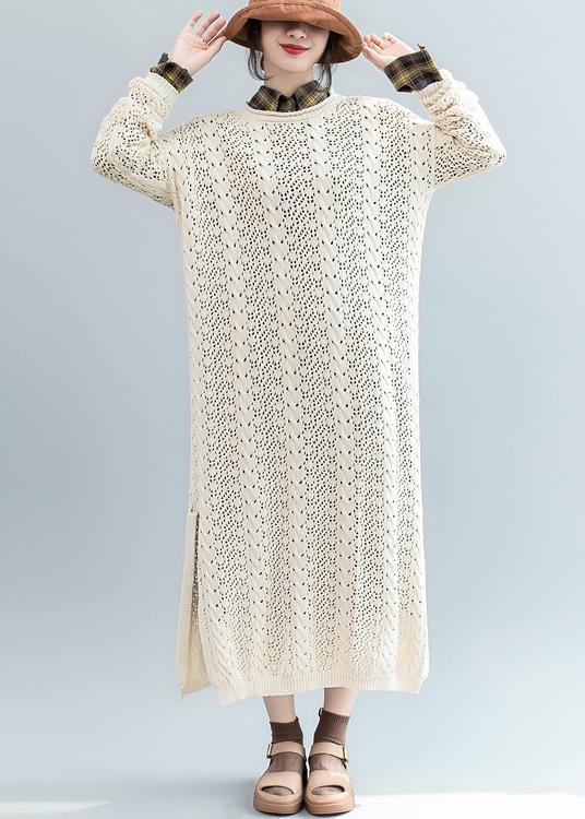 For Spring beige Sweater weather Street Style o neck hollow out Mujer knit dresses - SooLinen