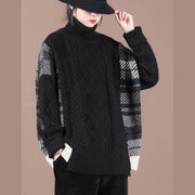 For Spring black plaid khitted clothes high neck plus size knit tops - SooLinen