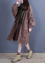 For Spring fall knitwear oversized khaki side open - SooLinen