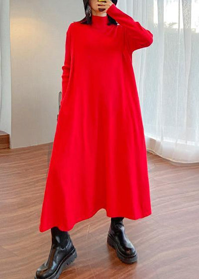 For Spring high neck large hem Sweater fall dress outfit Refashion red Big sweater dresses - SooLinen