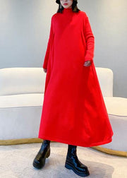 For Spring high neck large hem Sweater fall dress outfit Refashion red Big sweater dresses - SooLinen