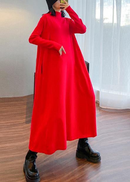 For Spring high neck large hem Sweater fall dress outfit Refashion red Big sweater dresses - SooLinen