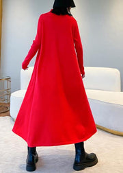 For Spring high neck large hem Sweater fall dress outfit Refashion red Big sweater dresses - SooLinen