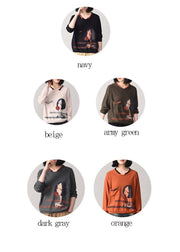 For Work Cartoon print knitted pullover casual beige knitted sweater fall wild - SooLinen