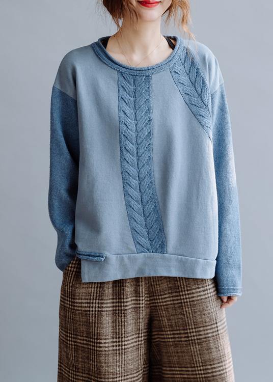 For Work blue crane tops o neck casual knitted blouse - SooLinen