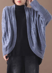 For Work blue knit cardigans fall fashion winter asymmetric knitwear - SooLinen