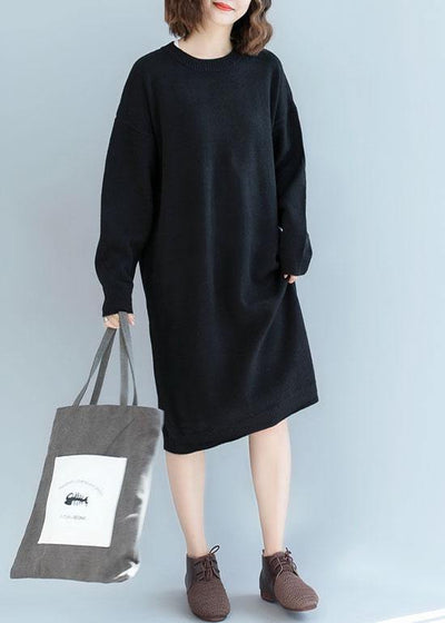 For Work o neck Sweater weather Beautiful black Hipster knit dress fall - SooLinen