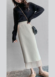 French Apricot tulle Knit pleated skirt Spring