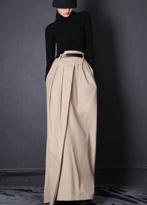 French Beige asymmetrical design Patchwork Skirt Summer - SooLinen