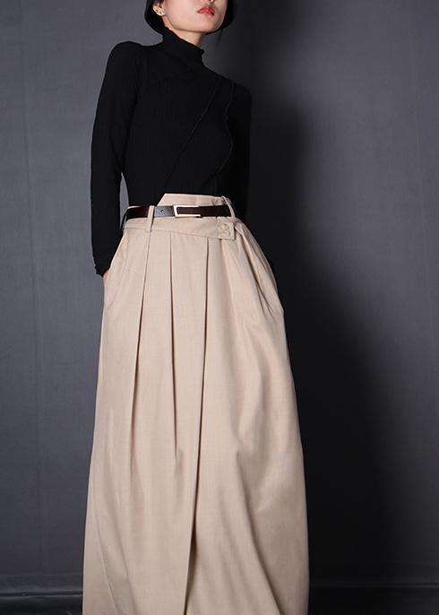 French Beige asymmetrical design Patchwork Skirt Summer - SooLinen