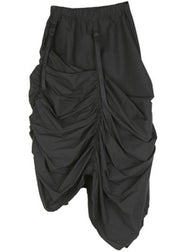 French Black Elastic Waist Asymmetrical Design Wrinkled Fall Skirt