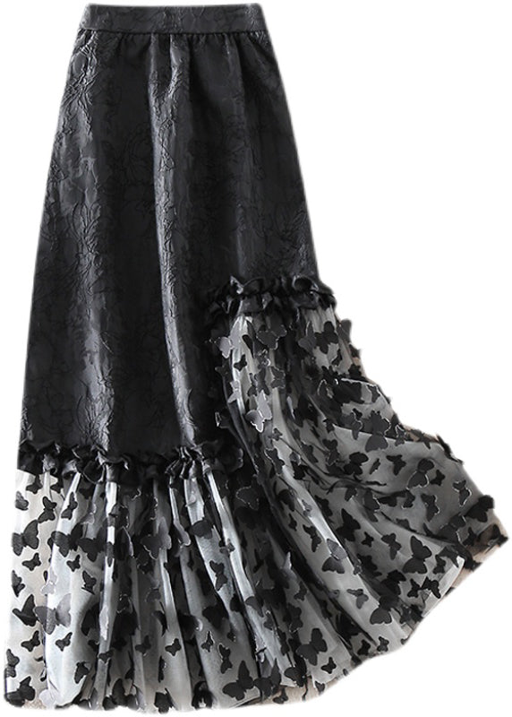 French Black Jacquard Patchwork Bow Tulle Skirts Spring