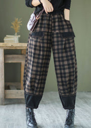 French Black Plaid Patchwork denim Pants Spring