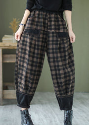 French Black Plaid Patchwork denim Pants Spring