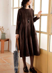 Elegant Brown Corduroy Dress Spring Maxi Dresses