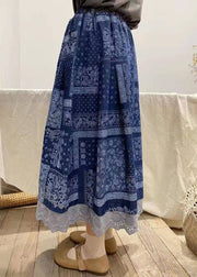 French Blue Ruffled Print Cotton Skirt Winter