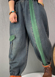 French Blue fashion Patchwork denim Pants Spring