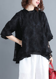 French Button lace clothes Women Inspiration black Plus Size Clothing shirt Summer