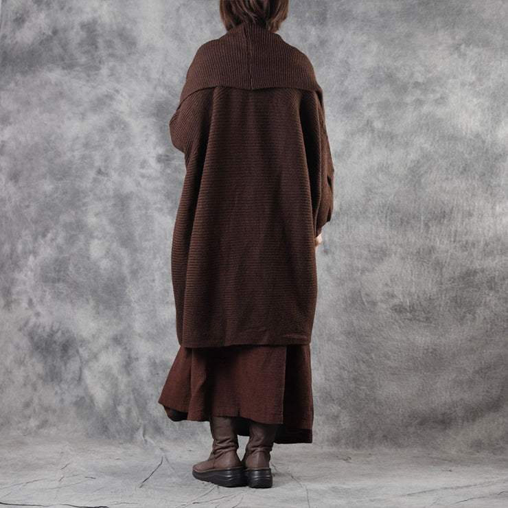 French Chocolate Bat Wing Sleeve Loose Asymmetrisches Design Fall Long Sweater Coat