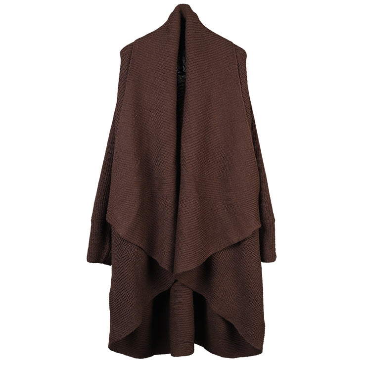 French Chocolate Bat Wing Sleeve Loose Asymmetrisches Design Fall Long Sweater Coat