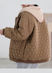 French Chocolate Hooded Patchwork Fine Cotton Filled Winter Coats