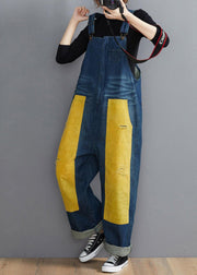 French Denim Blue Jeans women's Spring Patchwork Jumpsuit Pants - SooLinen