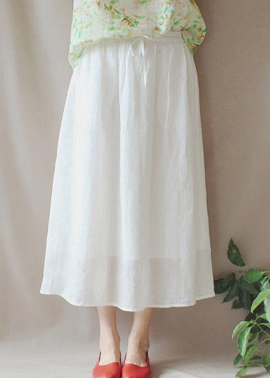 French Elastic Waist Large Hem Tunics Pattern White Traveling Dresses - SooLinen