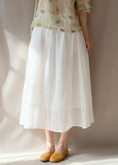 French Elastic Waist Large Hem Tunics Pattern White Traveling Dresses - SooLinen