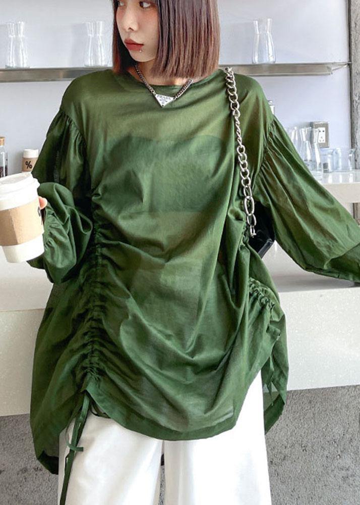 French Green Cinched Long sleeve shirts - SooLinen