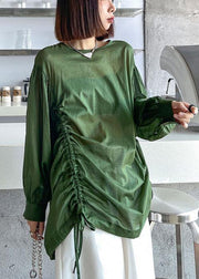 French Green Cinched Long sleeve shirts - SooLinen