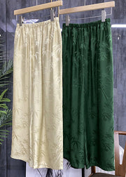 French Green High Waist Jacquard Wide Leg Fall Pants