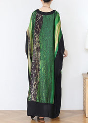 French Green Print Chiffon Patchwork Spring Dress - SooLinen