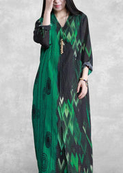 French Green Print Long Summer Dresses - SooLinen