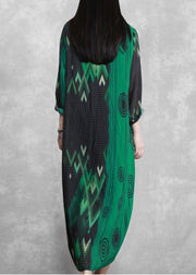 French Green Print Long Summer Dresses - SooLinen